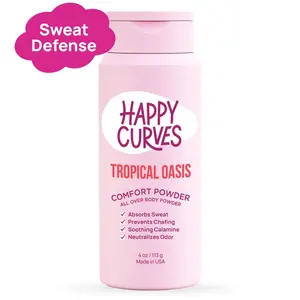 Happy Curves Dusting Body Powder for Women – Talc-Free & Aluminum-Free Natural Deodorant Powder – Tropical Oasis Scent – 4 oz for Chafing, Freshness & Moisture Control