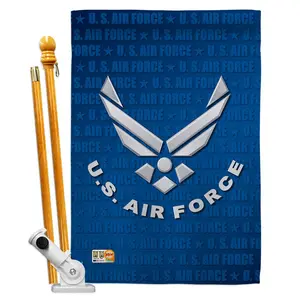 212 MAIN 28x40 in. US Air Force Americana Military Impressions Wood Wall Hanging Print Decoration Vertical Double-Sided House Flag Set with Pole Bracket Hardware
