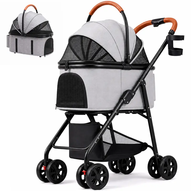 COMHOMA Nylon Foldable 4-Wheel Roll Pet Stroller & Animal Carrier for Small/Medium Dogs/Cats, All-Season Use with Rain-Ready Cover, Storage Basket, Cup Holder Compatibility, Visible Mesh, Camouflage Design, Hook-and-Loop Closures
