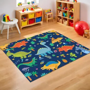 Kids Cartoon Dinosaur Flannel Area Rug - Colorful Dino World Print Soft Mat for Playroom & Nursery, Non-Slip Dinosaur Decor Rug #DinosaurRug #CartoonDinoMat #KidsDinoDecor #PlayroomCarpet #NonSlipFlannelRug