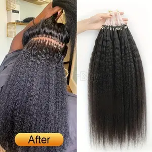 50pcs/30g Kinky Straight Micro Loop Ring Human Hair Extensions, 12-28 Inches, Seamless Blending, Smooth Texture, Easy Application, Voluminous Look, Protective Styling, Damage-Free & Gentle On Hair