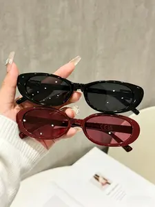 2 Pairs Fashion Women's PC Frame Sunglasses, Retro Oval Cat Eye Design, Millennial Y2K Style, Perfect for Music Festivals, Street Photography, Vacations, Daily Commute, Trendy Sunglasses