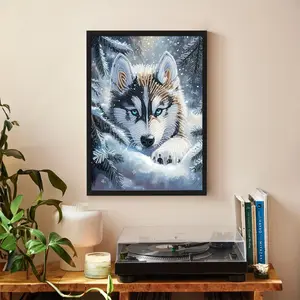 Diamond Painting Set Husky Wolf Animal Theme 5D Full Round Drill 3D Effect Complete Kit With Tools And Accessories For Home Office Decoration