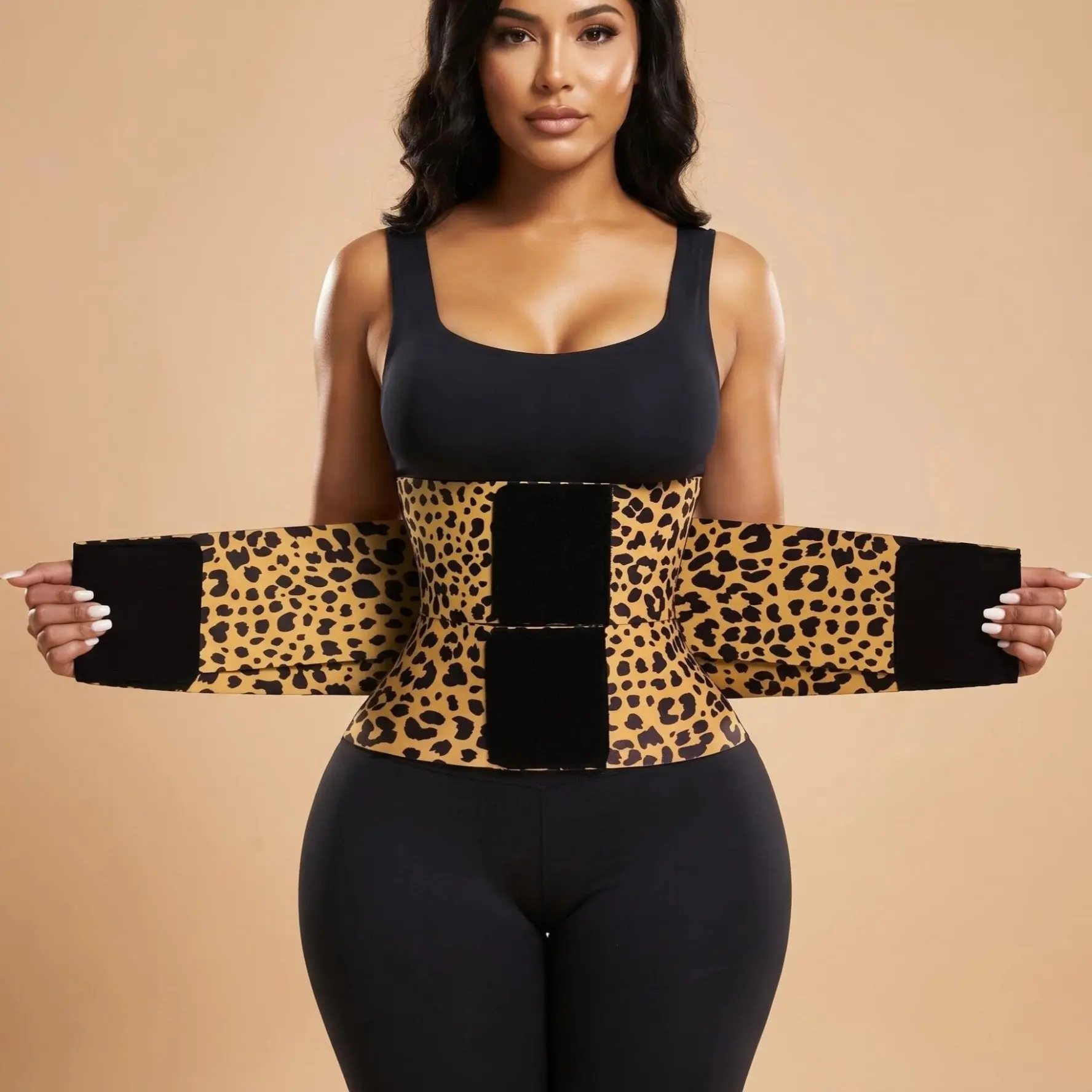 Women's Pink Leopard Print Waist Trainer - 5-Steel-Bone Waist Control Belt, Postpartum Shaping Belt, Double Nylon Buckle for Sports & Daily Wear