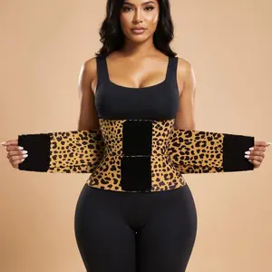 Women's Pink Leopard Print Waist Trainer - 5-Steel-Bone Waist Control Belt, Postpartum Shaping Belt, Double Nylon Buckle for Sports & Daily Wear