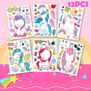 12pcs Unicorn Puzzle Stickers Cartoon Stickers Pink Cute Stickers