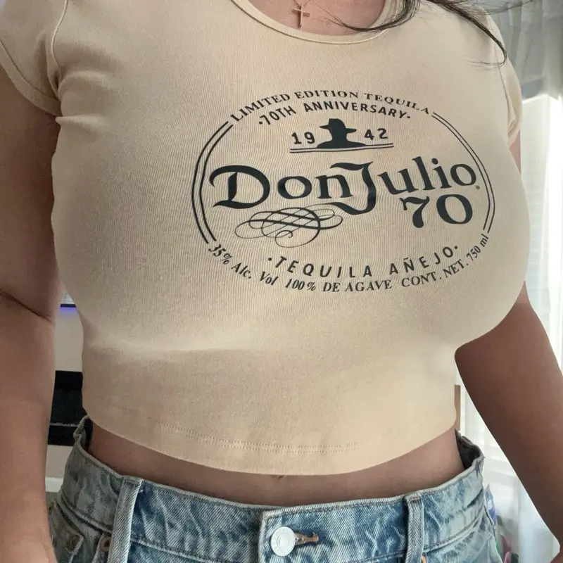 Don Julio Cropped Baby Tee - Limited Edition Tequila 70th Anniversary 1942 Logo Print Women's Top
