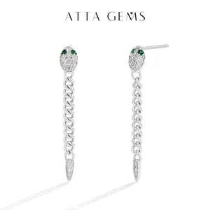 Women's D Color Lab-Created Snake Shape Statement Earrings, Fine Artificial Gemstone Trendy Jewelry, Stylish Jewelry Accessory E044
