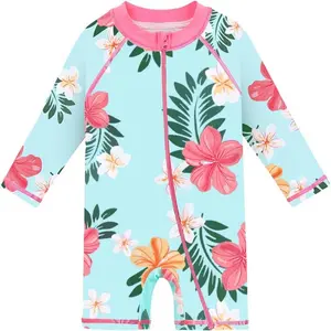 Baby/Toddler Girls Long Sleeve Zipper Closure Swimsuit One Piece Swimwear with UPF50+ Sun Protection