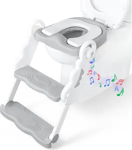 BEBELEH Musical Toddler Potty Training Seat with Step Stool Ladder - Collapsible Adjustable Toilet, Pre Assembled with Music Sounds, Splash Guard & Anti-Slip Steps