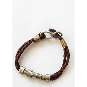 Braided Leather Forged Metal Bracelet