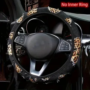 Car Interior 15inch leopard print denim fabric steering wheel cover