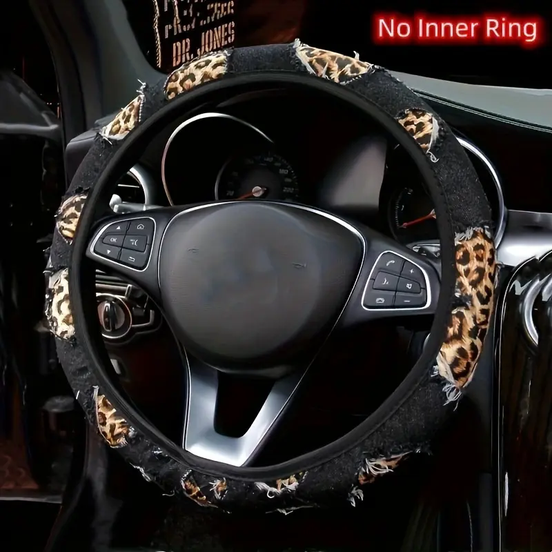 Car Interior 15inch leopard print denim fabric steering wheel cover Automotive Car Accessories Car Interior 15inch leopard print denim fabric steering wheel cover Automotive Car Accessories
