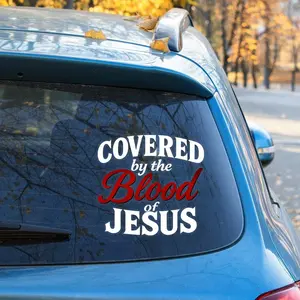 Premium Covered by The Blood of Jesus Car Decal – Christian Faith Vinyl Sticker, Inspirational Religious Quote Gift for Car, Truck, Laptop, or Window – Durable Weatherproof Bumper Design 6x6 inches