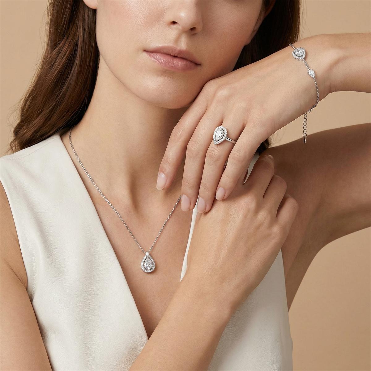 Moissanite Luminous Drop Halo Jewelry Set Elegant Pear Cut Ring Necklace Bracelet Trio Set for Birthday Wedding Engagement Anniversary Gift Daily Wear mothersdaygift Moissanite Luminous Drop Halo Jewelry Set Elegant Pear Cut Ring Necklace Bracelet Trio Set for Birthday Wedding Engagement Anniversary Gift Daily Wear mothersdaygift