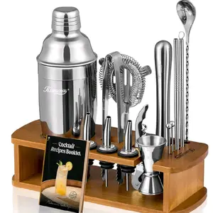 Cocktails Shaker Set Bartender Kits With Stand. Bar Set Mixer With All Essential Accessories Tools.