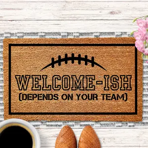 Welcome-Ish Doormat, Funny Football Team Door Mat, Game Day Coir Mat, Front Porch Decor, Sports Fan Housewarming Gift,Funny Football Doormat
