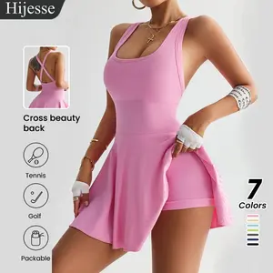 Hijesse Cross Back Tennis Dress | Built-in Shorts Golf Workout Outfit | Quick Dry Packable Active Dress, Perfect for Spring & Summer Wear