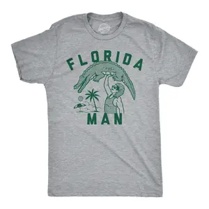 Mens Funny T Shirts Florida Man Sarcastic Alligator Graphic Novelty Tee for Men Mens Funny T Shirts Cool Vintage Fashion T-Shirt Gift Classic Menswear Funny Animal Short Sleeve Novelty Tees for Guys Light Grey
