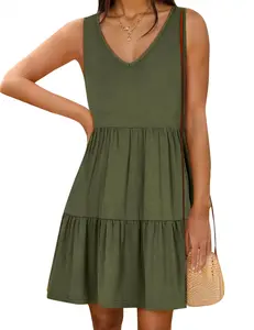 ZEAGOO Womens Summer Casual Tank Dress Sleeveless V Neck T Shirt Sundress Flowy Tiered Swing Mini Beach Vacation Dresses