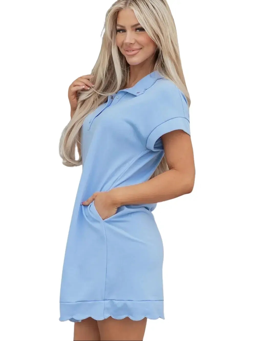 PHEFEE Women’s Polo Mini Dress Short Sleeve Collared Casual Shift Dress with Scallop Hem – Lightweight Summer Beach Dress