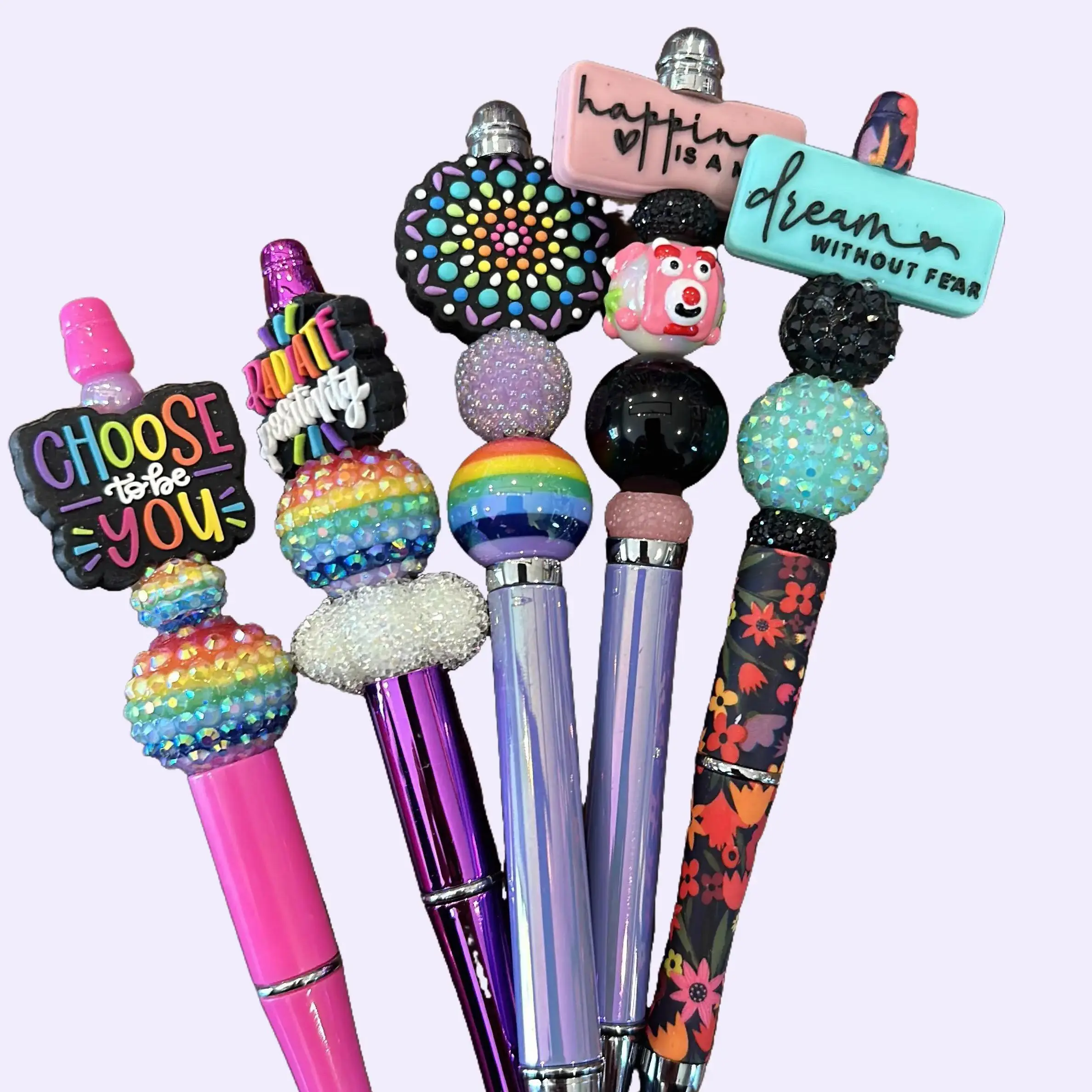 Custom Beaded Ballpens, 3-Pack Retractable Smooth Writing Pens with Black Ink, Plastic Body & Metal Spring, Unique Daily School Essential Writing Stationery (New Condition, Customizable), Smooth Writing Pen