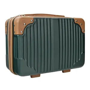 Green 14inch Hard Shell Cosmetic Organizer Travel Train Hand Luggage Small Portable Carrying Suitcase Makeup Case Bag for Women Toiletry