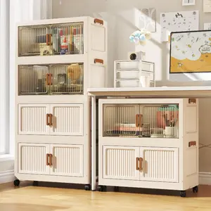 50cm Extra-Large Folding Storage Cabinet with Wheels and Lid—Foldable and Stackable Plastic Storage Box, Home Organization Cabinet, Ideal for Wardrobes, Bedrooms, Kitchens, and Offices, Space-Saving Storage Box with Flip-Top Lid and Magnetic Doors