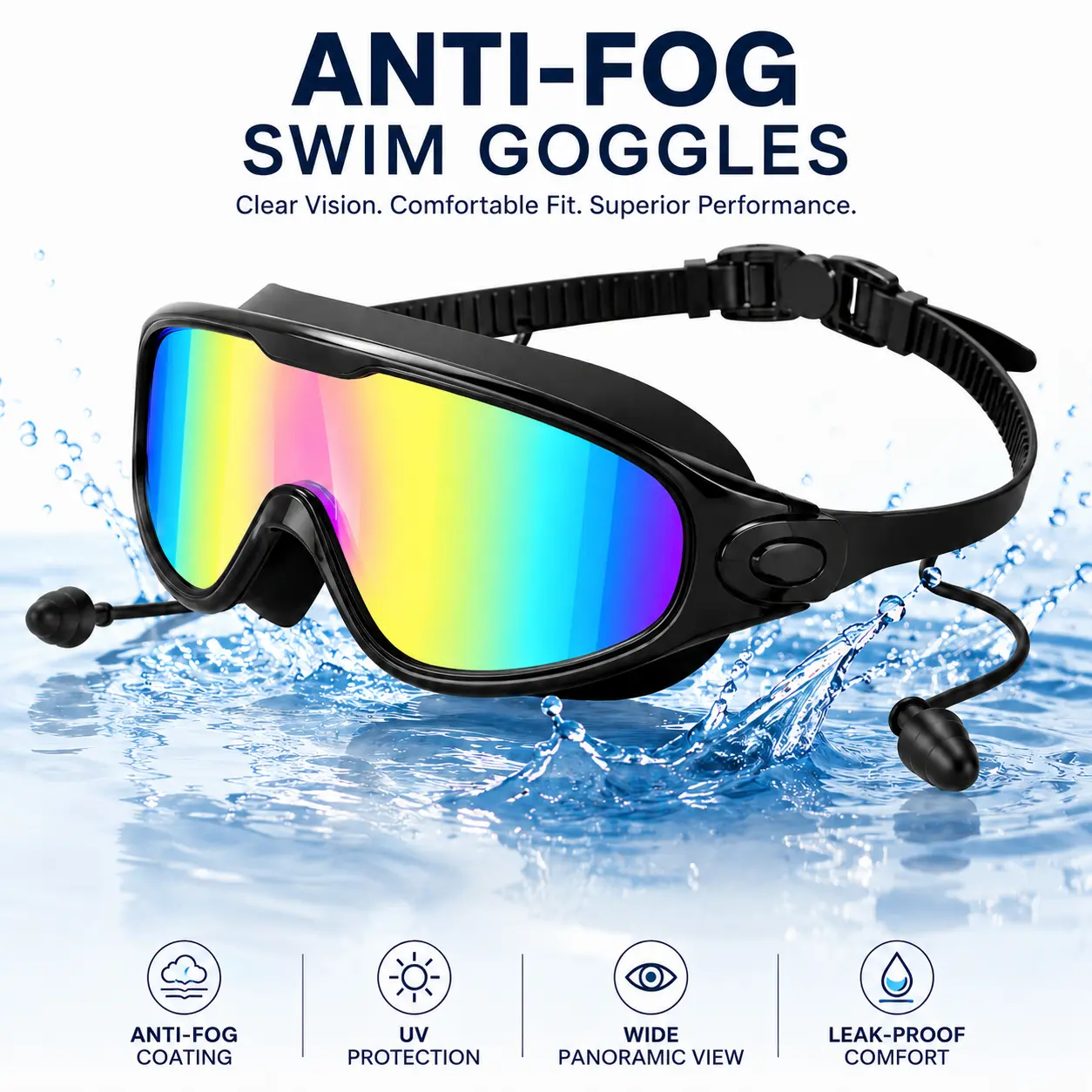 Swim Goggles - Anti-Fog, Full-Coverage, UV400 Protection, Leak-Proof Wide View for Adults & Kids | Pool & Open Water Swimming Accessory