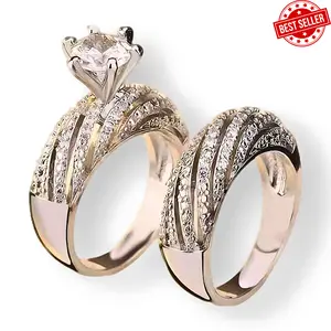 1 Pair (2 Pcs) Romantic Sparkling European and American Style Ring Set, Engagement & Wedding Rings for Couples, Used as Party Decorations