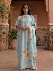 Women's Elegant Floral Print Robe Set, Spring Summer Thin Loose Fit, Long Shawl Scarf, Beach Sun Protection Satin Silk, Casual Boho Style