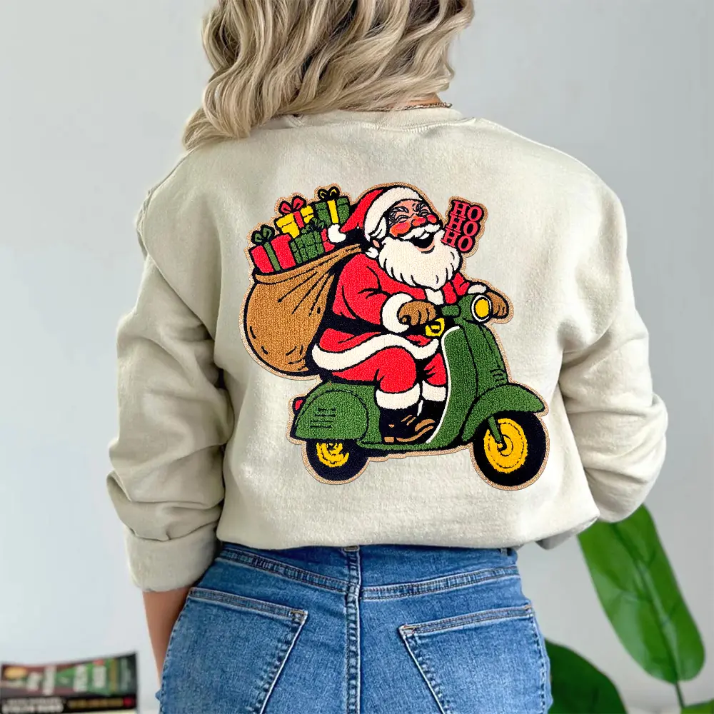 Iron On Patches Chenille Christmas Santa Glitter Embroidered Applique DIY Accessories for Clothing Backpacks Jackets Decoration