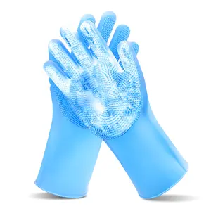 Pet Grooming Gloves—Heat Resistant Dog Washing Gloves with High-Density Teeth, Dog Bath Scrubber with Enhanced Five Finger Design, Silicone Gloves for Dogs and Cats Bathing, Massage (Blue)