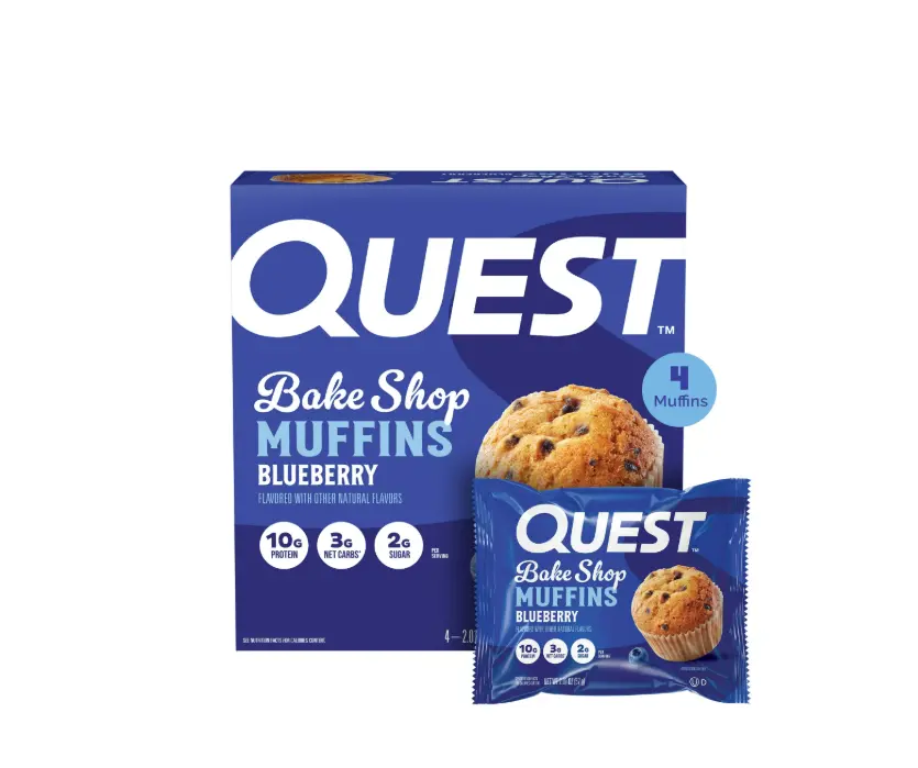 Quest Bake Shop Protein Muffins, Blueberry Flavor, 10g Protein, 3g of Sugar, 4 Count