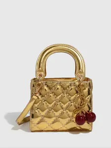 Chic PU Leather Handbag, Elegant Handbag, Stylish Geometric Pattern Tote, Trendy Solid Color Mini Bag, Perfect for Summer, Women's Fashion Accessory