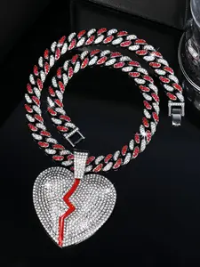 Broken Heart Shaped Pendant Necklace, Rhinestone Decor Necklace for Women & Men, Fashion Jewelry for Party, Daily Decor, Trendy All-match & Exquisite Jewelry for Birthday Gift, Heart Design Necklace