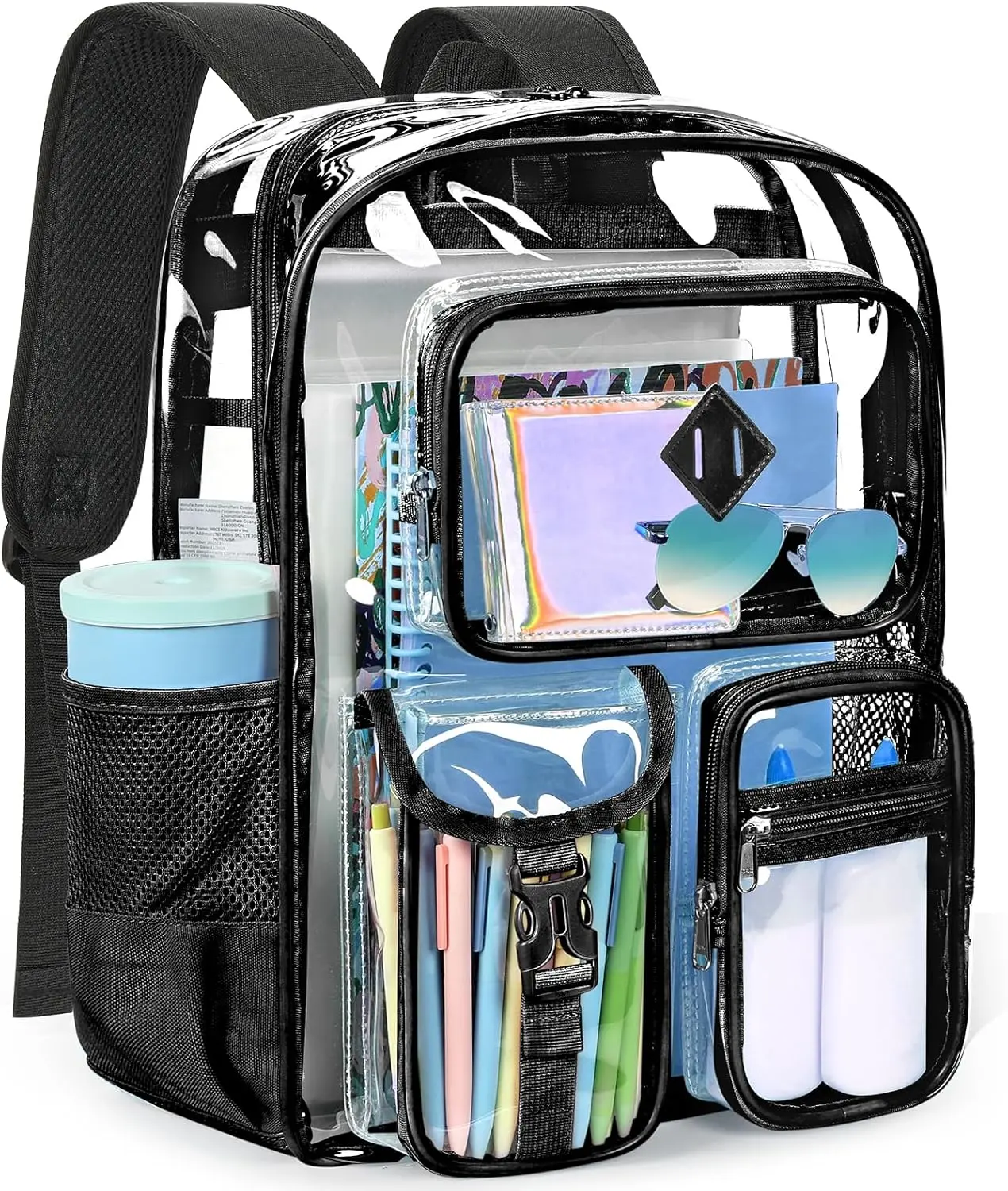 17 Inch Clear Backpack, Large Transparent Bookbag with Reinforced Straps for School College Work learning alphabet