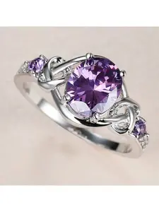 Elegant inlaid purple oval cubic zirconia women's ring Cluster ring engagement Exquisite trendy ring suitable for banquets, engagements, women's jewelry gifts