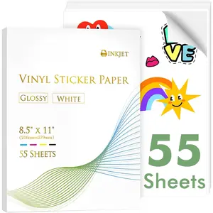 55 Sheets Vinyl Sticker Paper for Inkjet Printer - Glossy Printable Vinyl 8.5x11 Inch  Sticker Paper for DIY Any Decal You Like