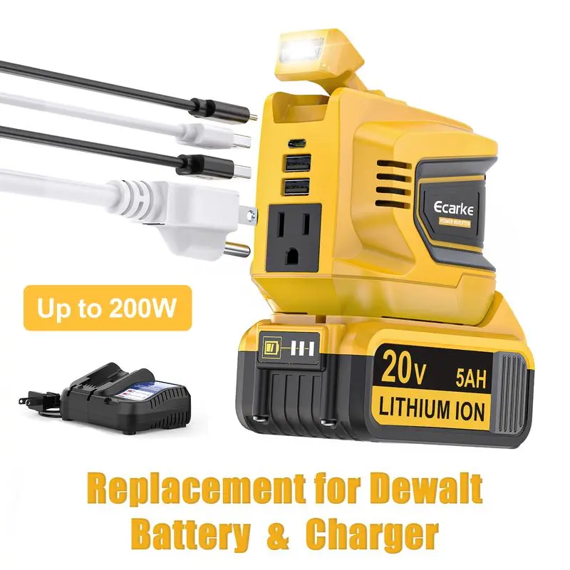 200W Power Inverter for Dewalt 20V Battery, Power Station with a 5AH Battery  & a Charging