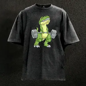 WEIGHTLIFTING  Washed Graphic Tees Funny Japanese Cartoon Distressed Shirt 90s Vintage Streetwear Unisex Summer Gift