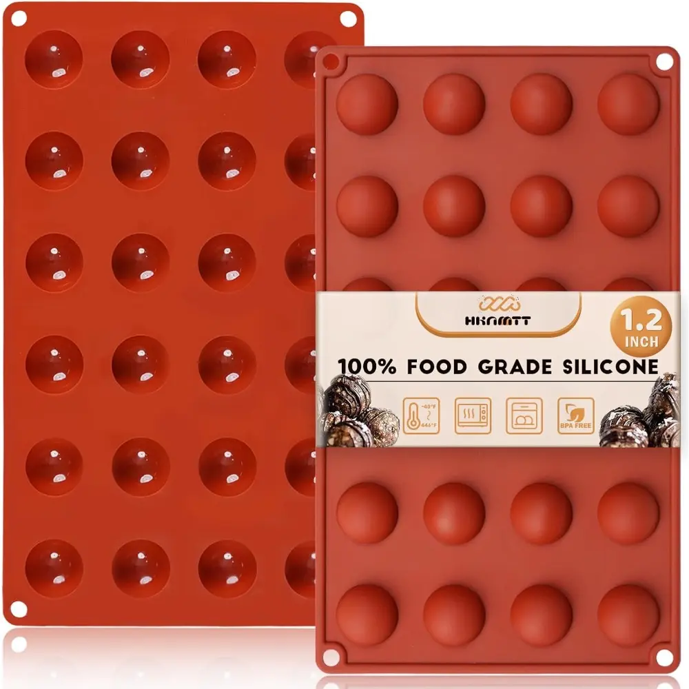 Kitchen Round Circle-Shaped Food Grade Flexible Silicone Cake Molds, 2-Pack 24-Cavities 1.2" Semi-Sphere Baking Tins, BPA-Free -40°F to 446°F Oven-Safe 11.4×6.7×0.6 Inches for Chocolate Truffles, Fat Bombs, 2-Packs