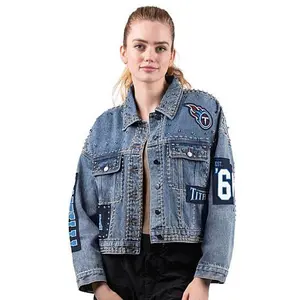 Football Fan Shop Officially Licensed NFL G34Her By Carl Banks Game Ball Denim Jacket - Titans