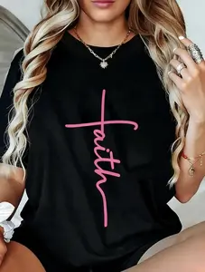 Cotton Unisex Christian Faith Cross Hot Pink Believers Christians Gift T-Shirt Christ Christian Tops Casual Top