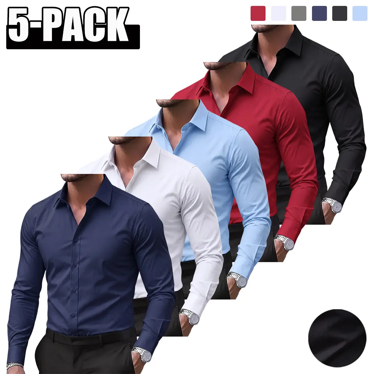 JOGWAVE 5PCS Men’s Long-Sleeve Dress Shirts, modern slim fit, wrinkle-resistant casual business button-up shirts, business-casual street style men’s fashion, back-to-school season, back-to-school shopping, stylish and chic
