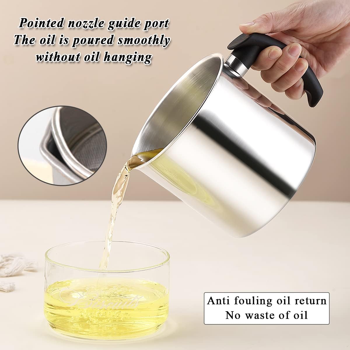 Bacon Grease Container With Strainer, 48 oz Stainless Steel Oil Container, Pot Fat Storage With Lid, Easy Grip Handle Suitable For Storing Frying Oil And Cooking Grease 1