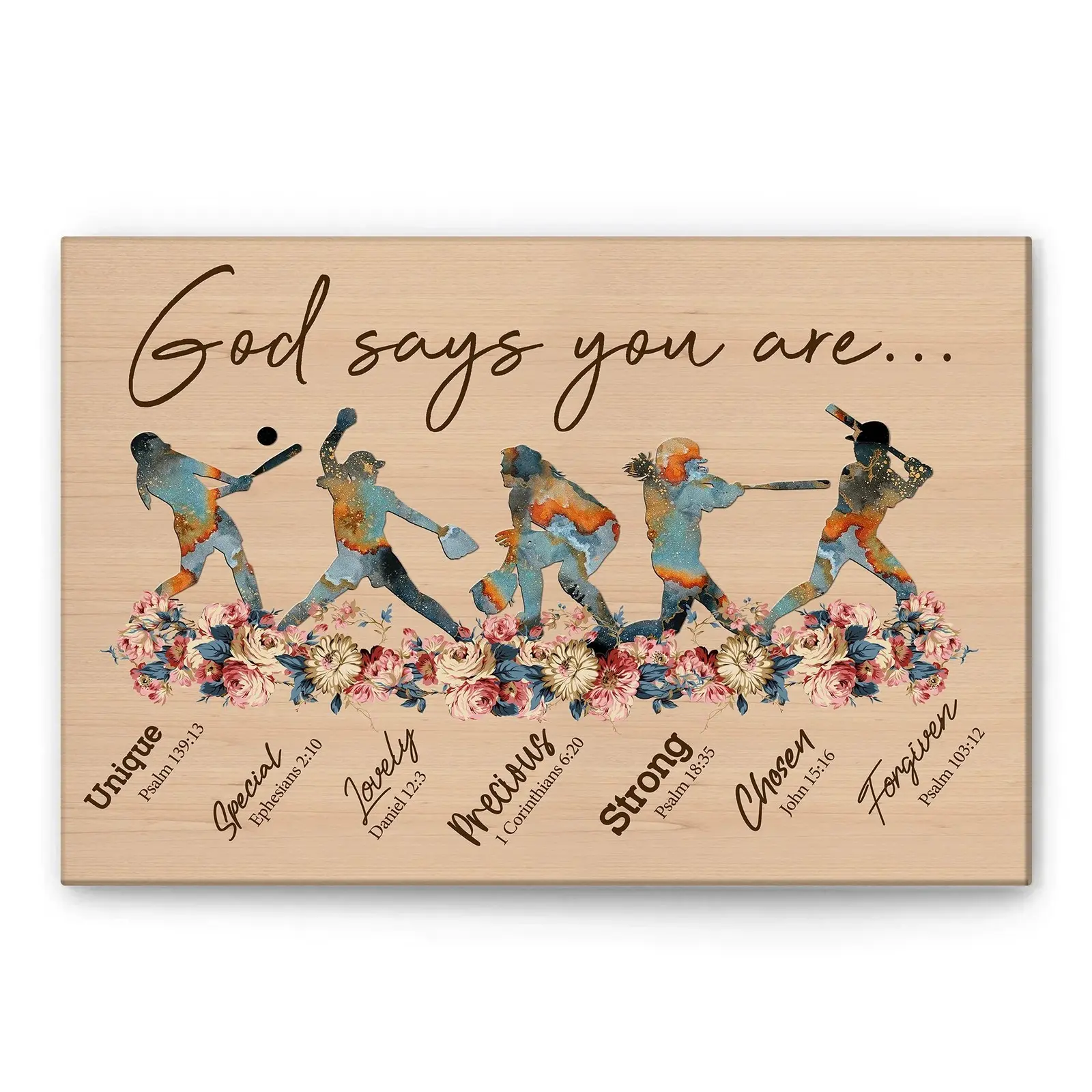 Trendy Poster-God Says You Are Gifts For Softball Girls Women Fan Vintage Floral Sports Gif... Colorful Decor Room Flower Ornaments Decoration Photo Print