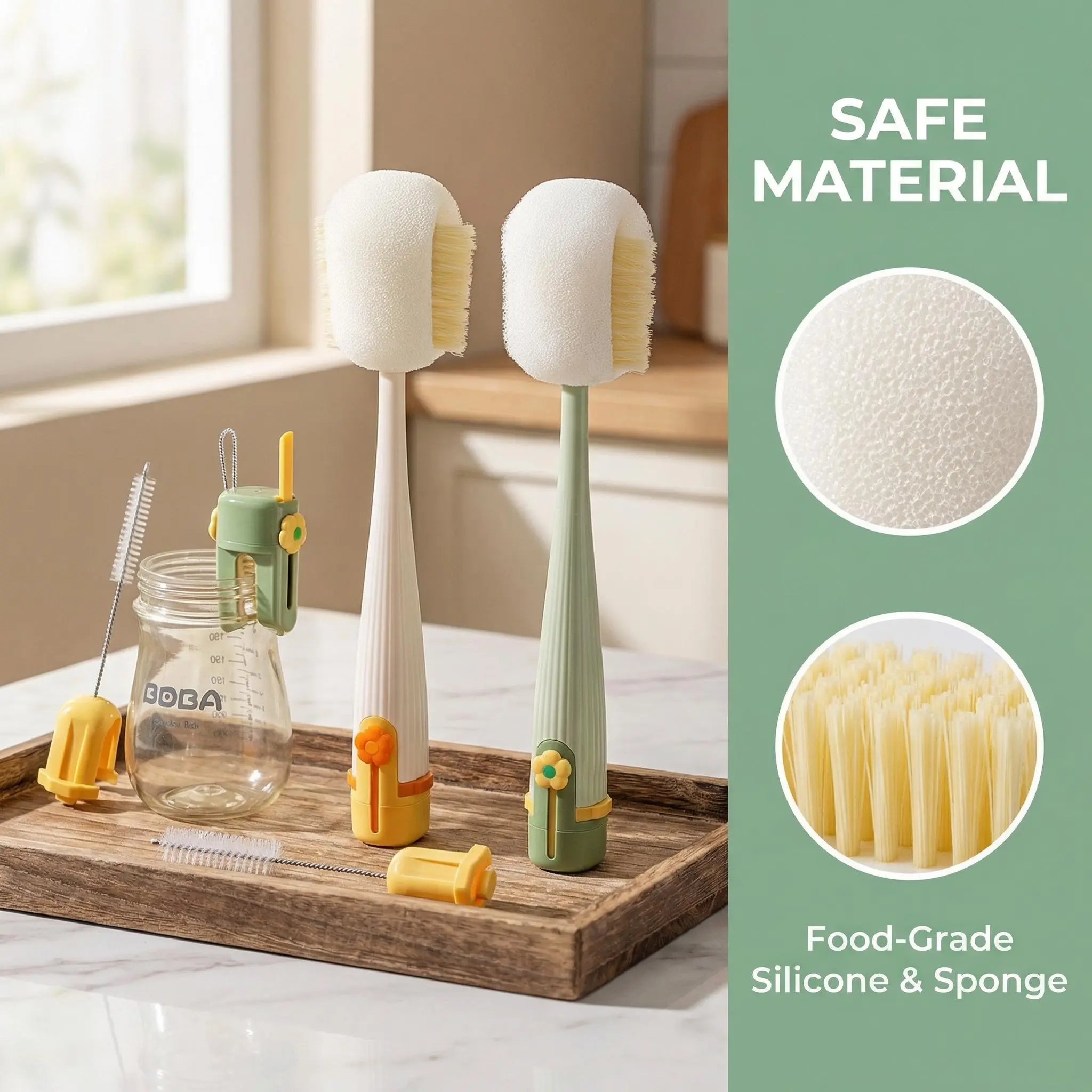 5-in-1 Hygienic Scratch-Free Silicone Baby Bottle Brush Set - Long Anti-Slip Handle, 360° No Dead Angle Cleaner, Straw Brush, Hanging Storage, Ergonomic, Flexible Fit, Multi-Use for Camping Thermoses, Every Household