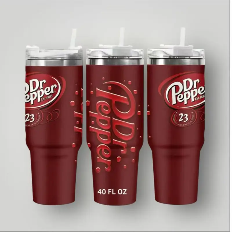 Dr Pepper 40oz Tumbler with Straw Stainless Steel Insulated Cup 40 FL OZ Perfect for On-the-Go Beverages