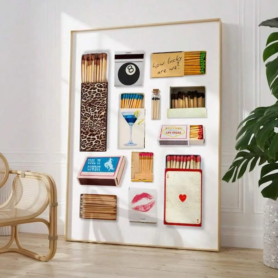 1pc Vintage Matchbox Wall Art Picture Matches Canvas Prints Paintings Retro Matchbook Poster Funky Designs Aesthetic Decor For Bedroom, Living Room, Or Office Apartment Decor Unframed Artwork Home
